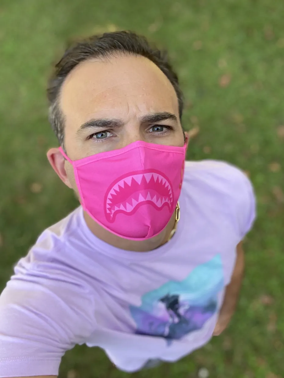 ADULT PINK SHARK FORM-FITTING FACE MASK