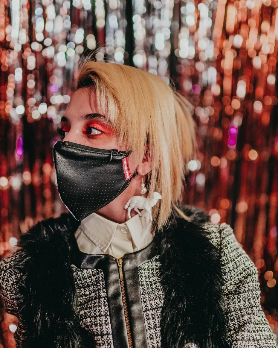 DAMAGE CONTROL STASH POCKET VEGAN LEATHER FACE MASK