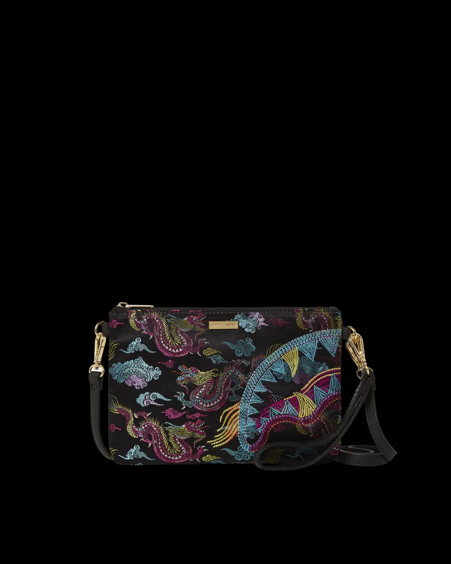 EMBROIDERED DRAGONS CROSSOVER CLUTCH