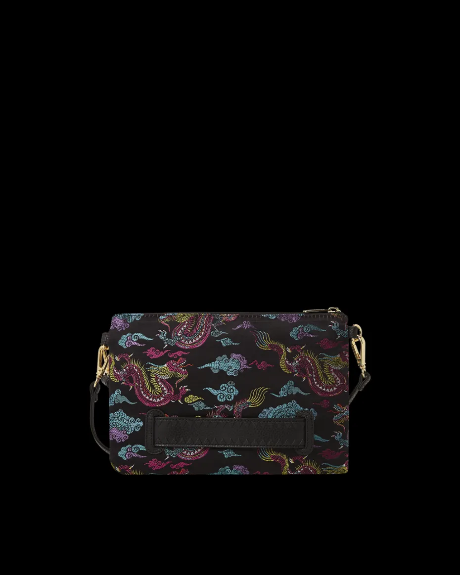 EMBROIDERED DRAGONS CROSSOVER CLUTCH