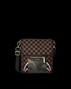 EXTERIOR GOLD ZIP POCKET SHARKS IN PARIS MESSENGER SLING BAG