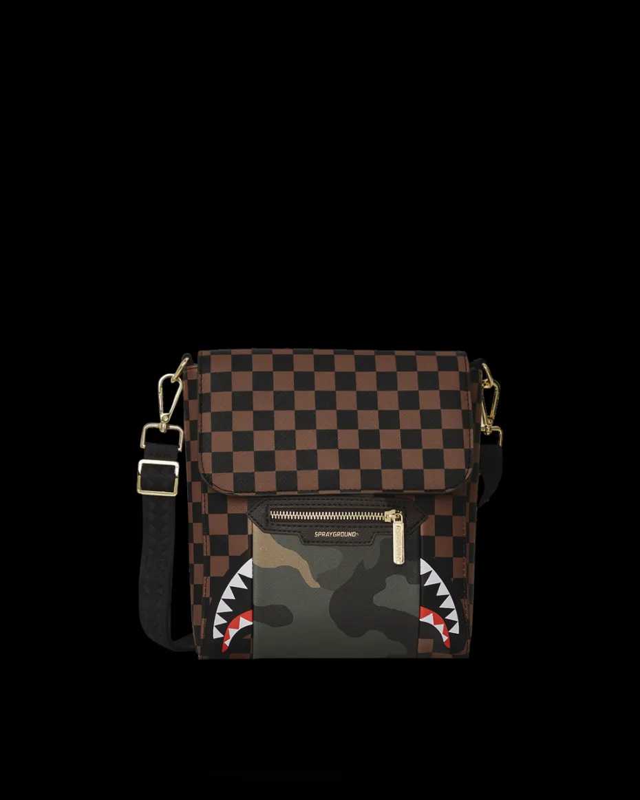 EXTERIOR GOLD ZIP POCKET SHARKS IN PARIS MESSENGER SLING BAG