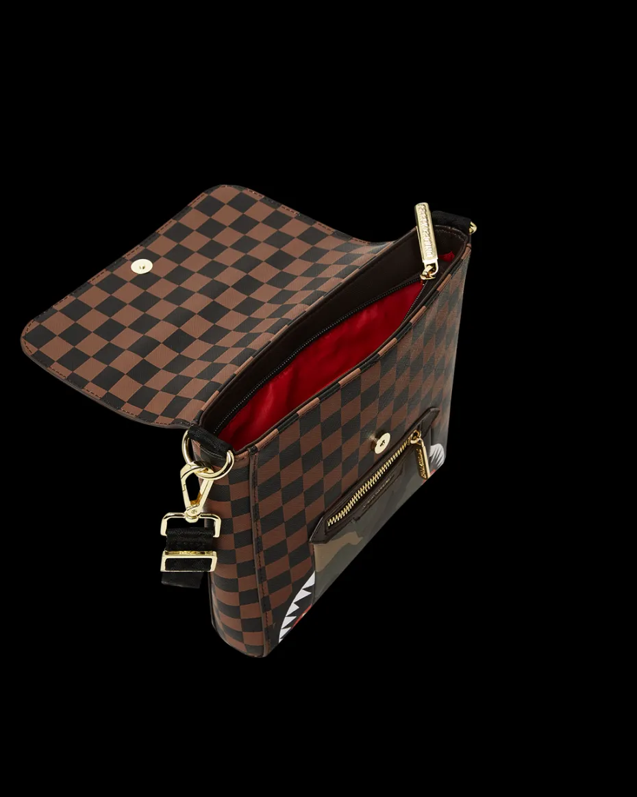 EXTERIOR GOLD ZIP POCKET SHARKS IN PARIS MESSENGER SLING BAG