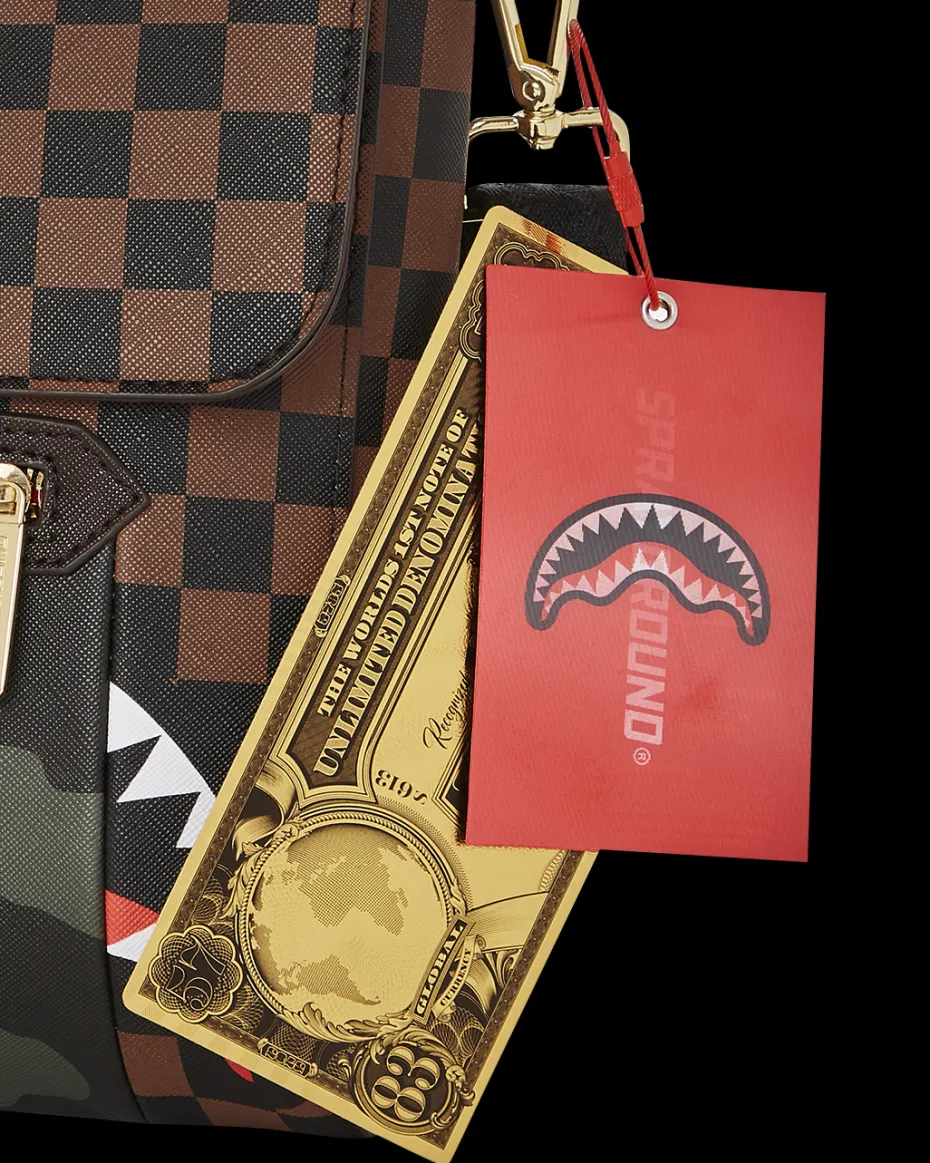 EXTERIOR GOLD ZIP POCKET SHARKS IN PARIS MESSENGER SLING BAG