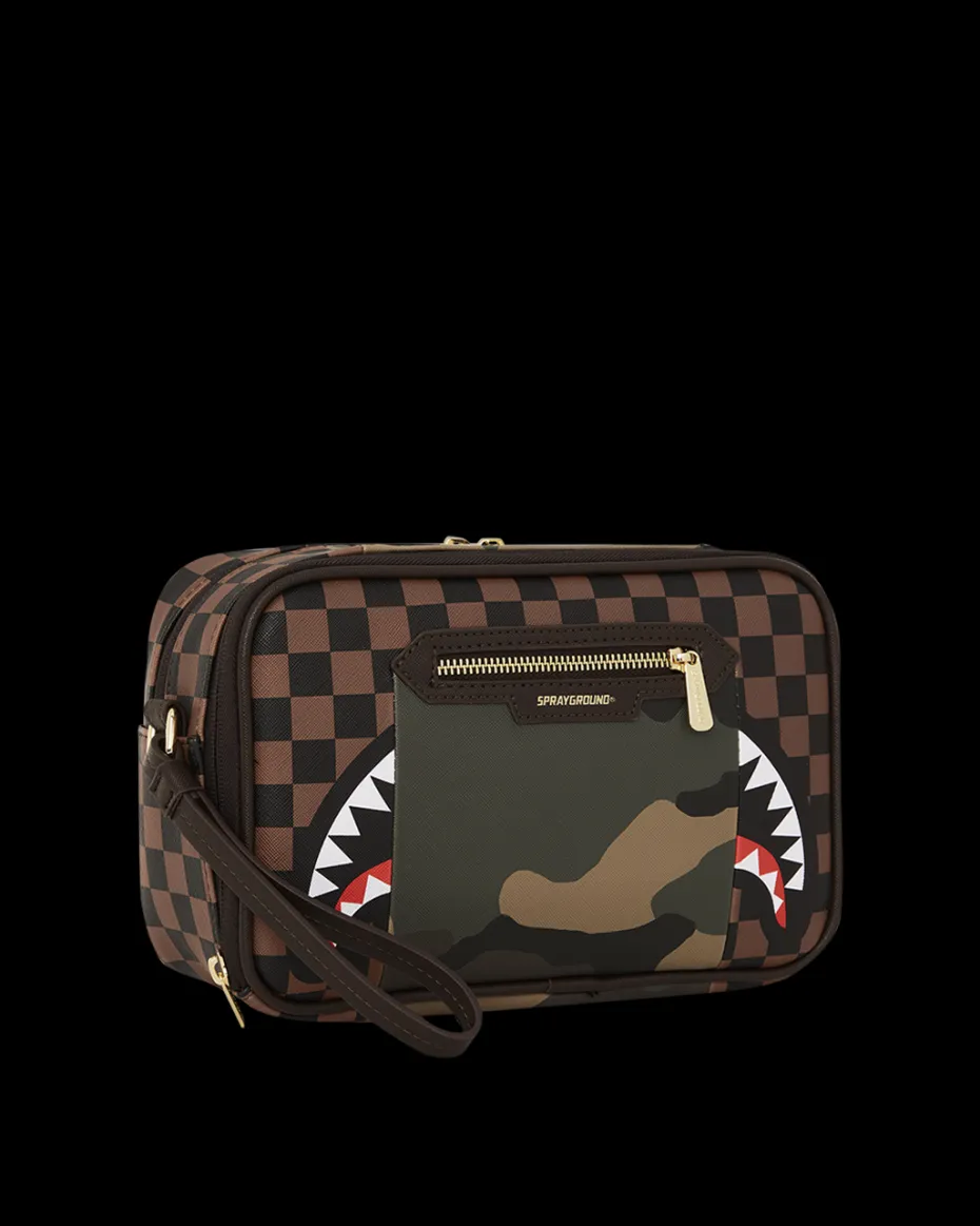 EXTERIOR GOLD ZIP POCKET SHARKS IN PARIS TOILETRY BRICKSIDE BAG