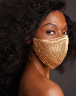 GOLD MONEY PATTERN VEGAN LEATHER FACE MASK