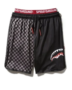 GREY CHECKERED SPLIT CORTO SWIM TRUNKS