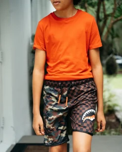 KIDS CHECKS & CAMO SWIM TRUNKS