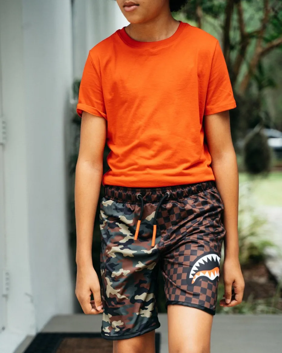 KIDS CHECKS & CAMO SWIM TRUNKS