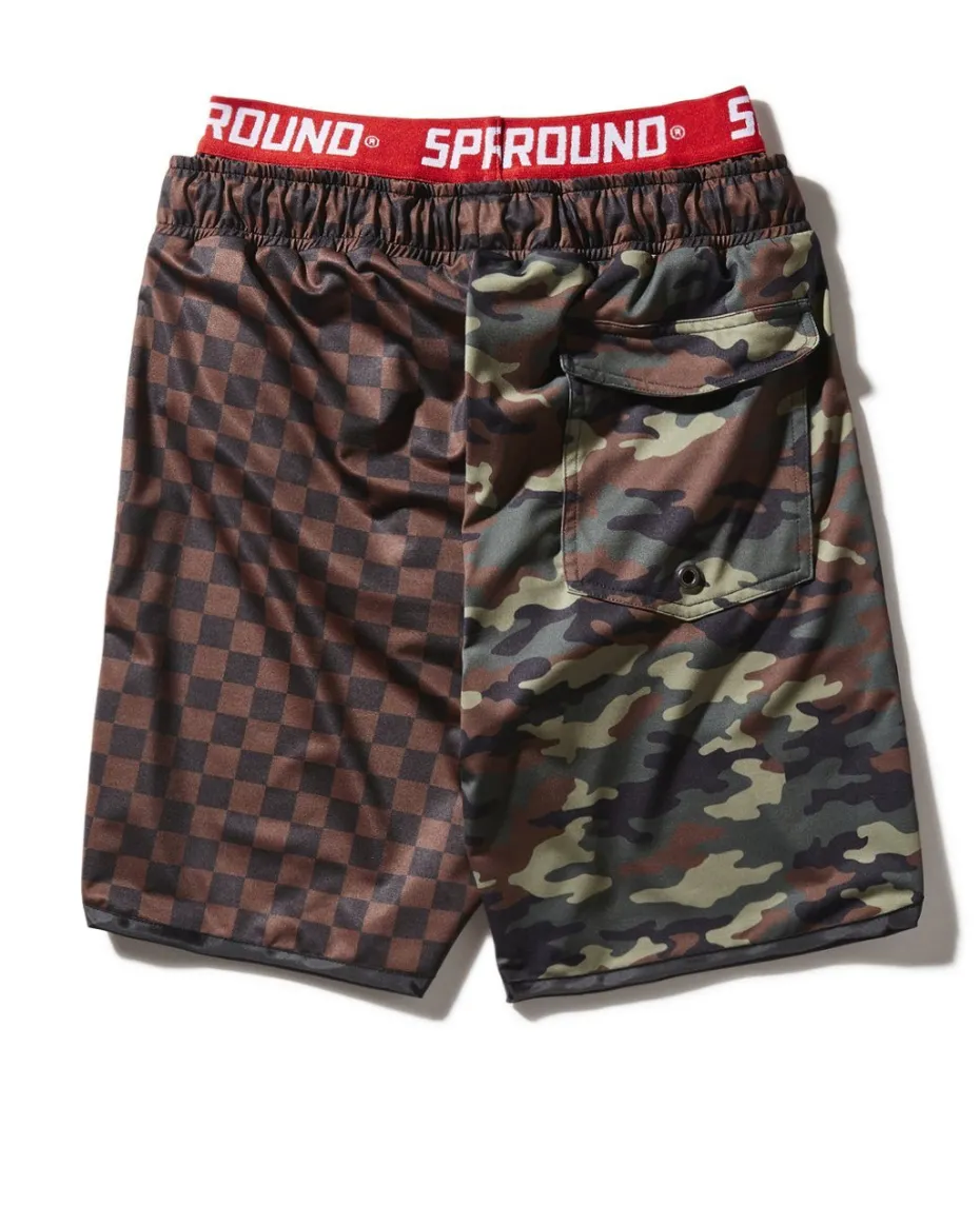 KIDS CHECKS & CAMO SWIM TRUNKS