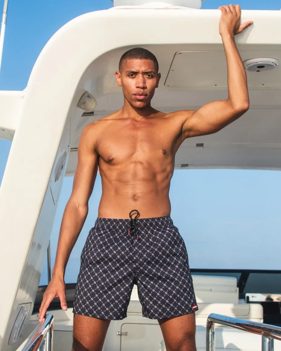 MIDNIGHT MONEY PATTERN SHOTO SWIM TRUNKS