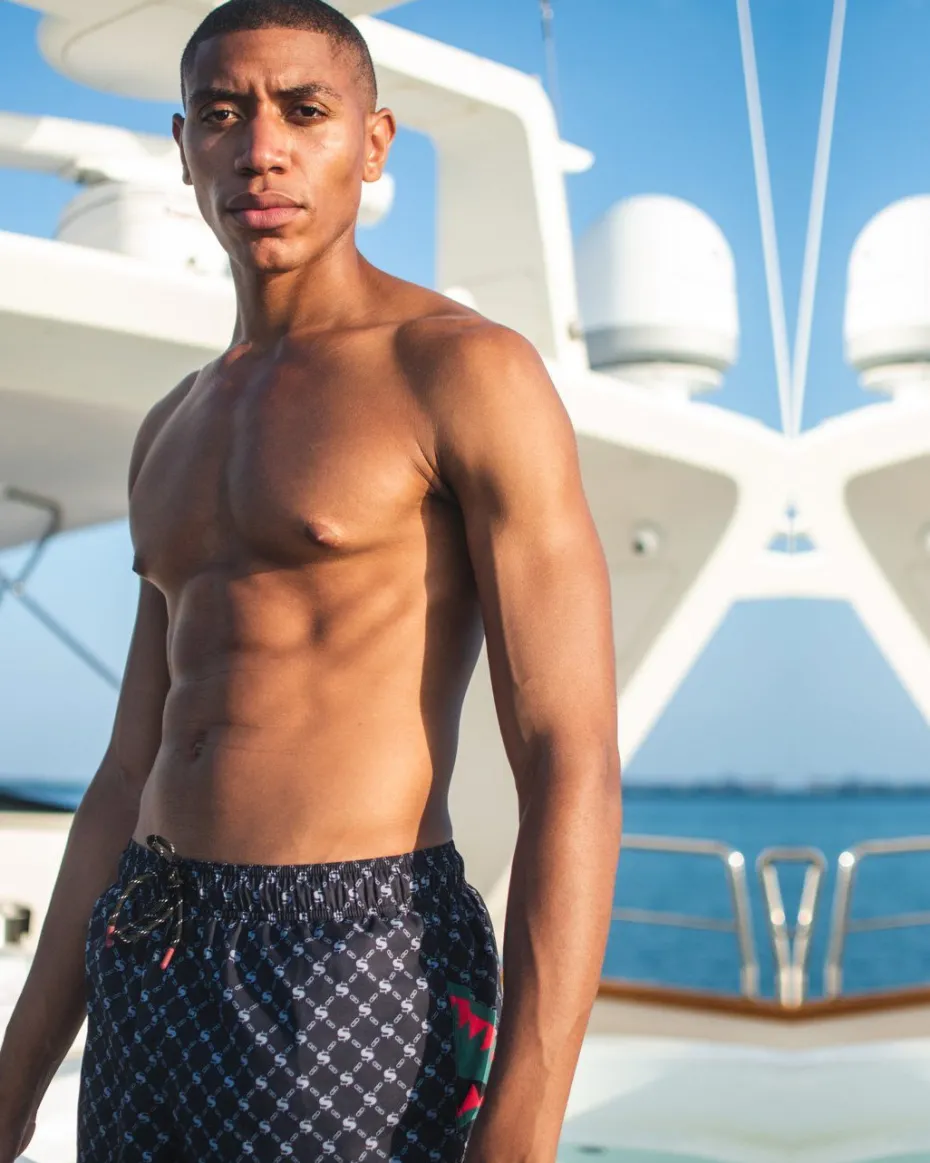 MIDNIGHT MONEY PATTERN SHOTO SWIM TRUNKS