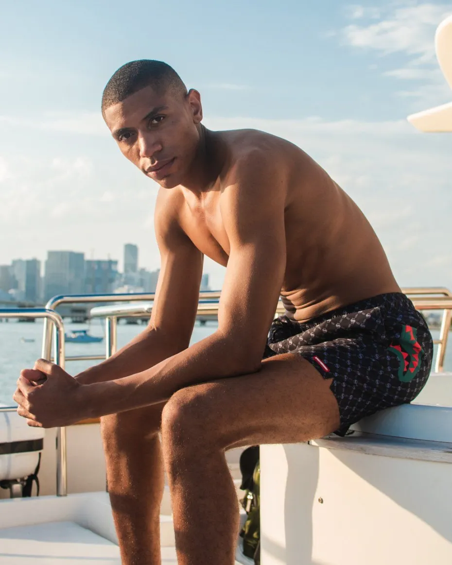 MIDNIGHT MONEY PATTERN SHOTO SWIM TRUNKS