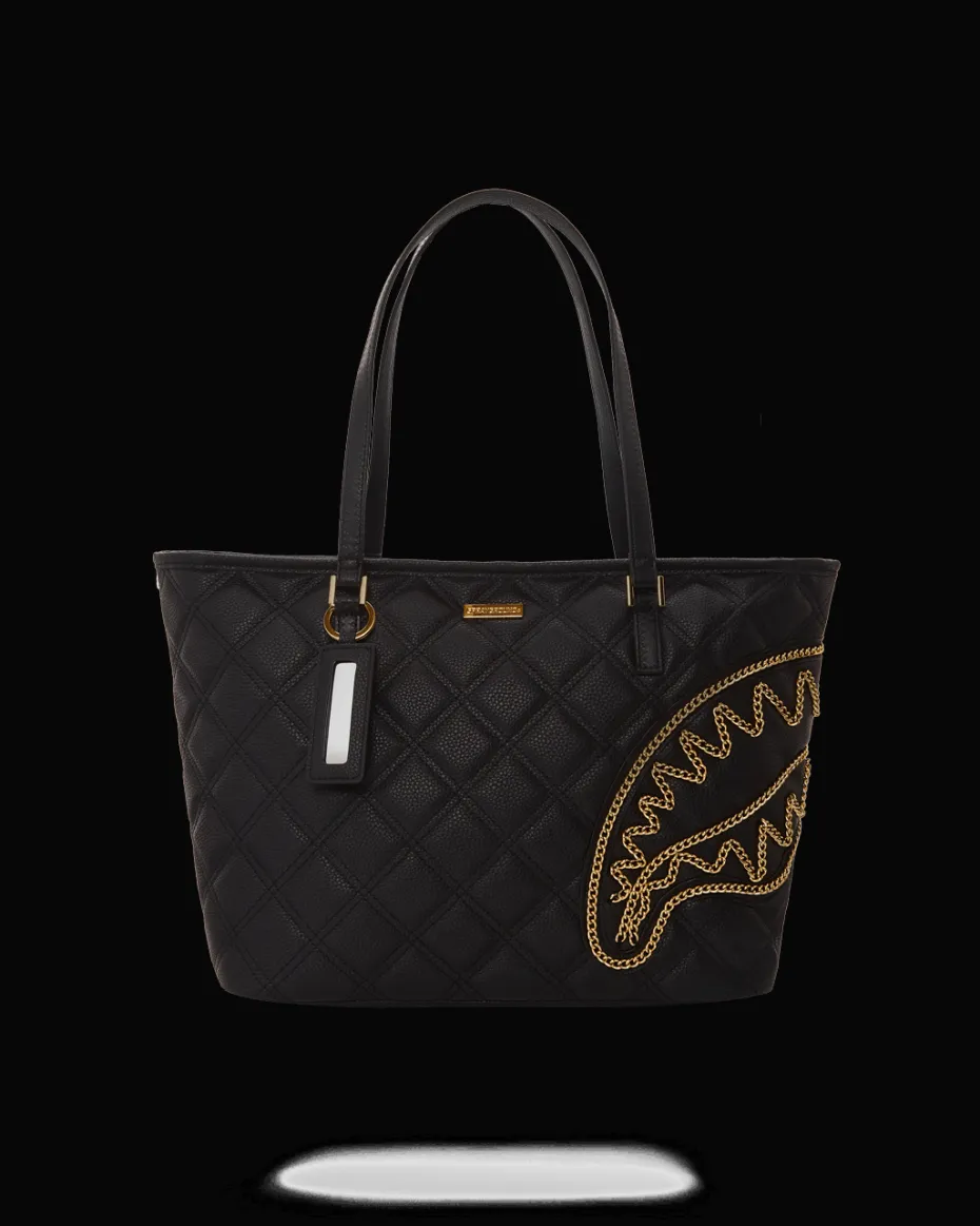 NOIR QUILT GOLD CHAIN SHARK TOTE