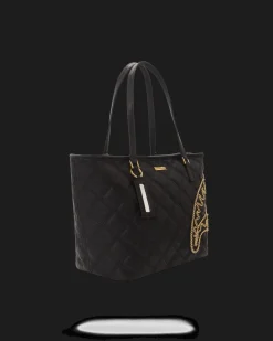 NOIR QUILT GOLD CHAIN SHARK TOTE