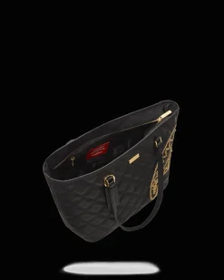 NOIR QUILT GOLD CHAIN SHARK TOTE