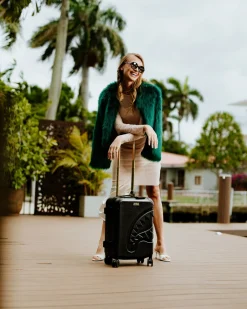 REALITY CHECK SHARKNAUTICS HARDSHELL CARRY-ON JETBLACK LUGGAGE (GOLD HARDWARE)