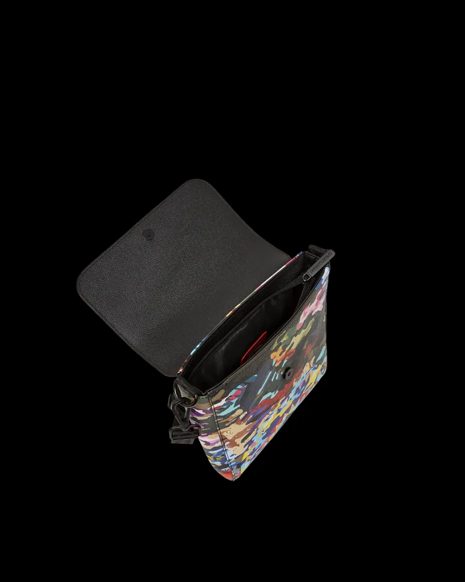 SLICED AND DICED CAMO MESSENGER SLING BAG